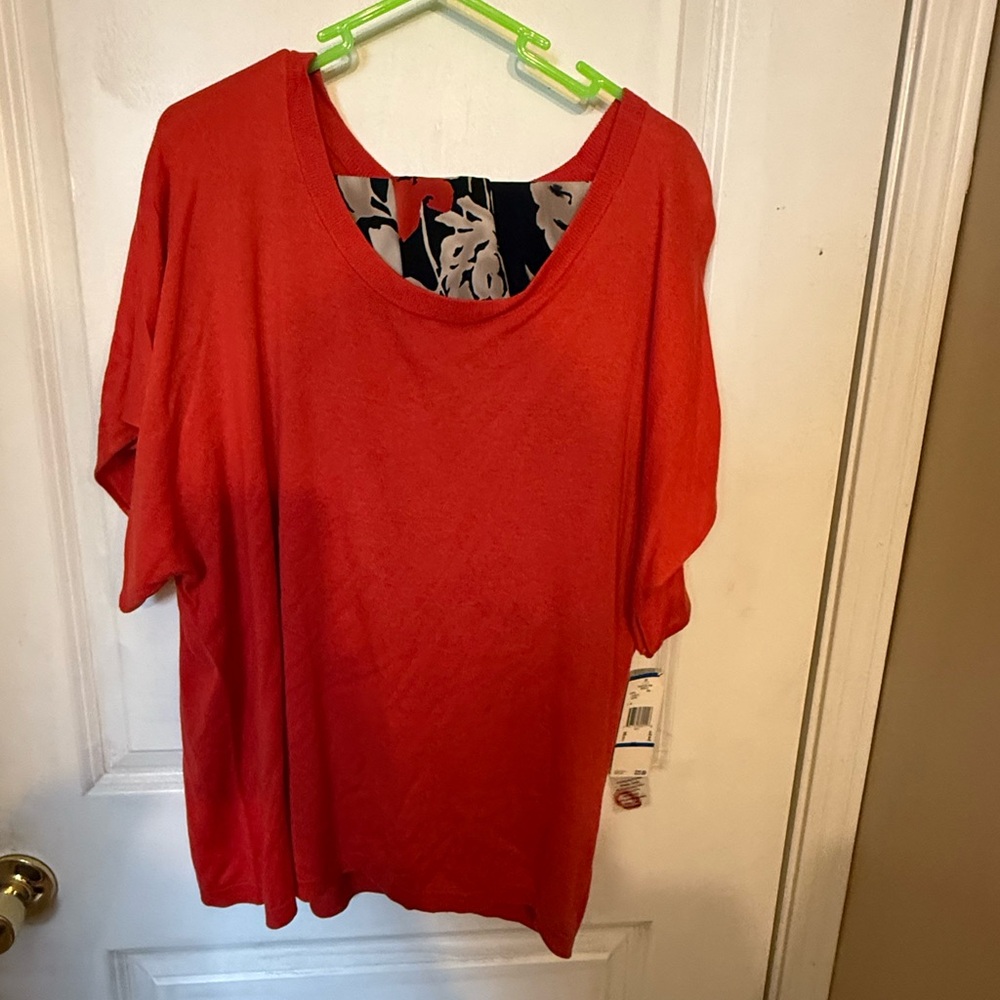 Anne Klein Bold orange  Short Sleeve sweater shirt and floral skirt size xl